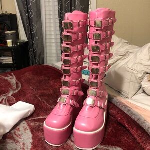 Dolls kill like Pink Platform Boots with Silver Buckles